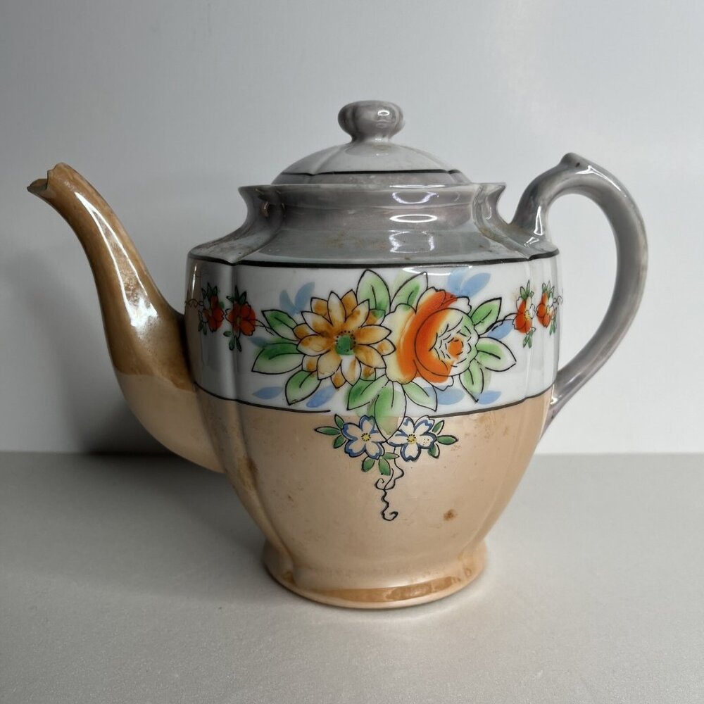 Vintage Mepoco‎ Ware Japan Lusterware Teapot floral design